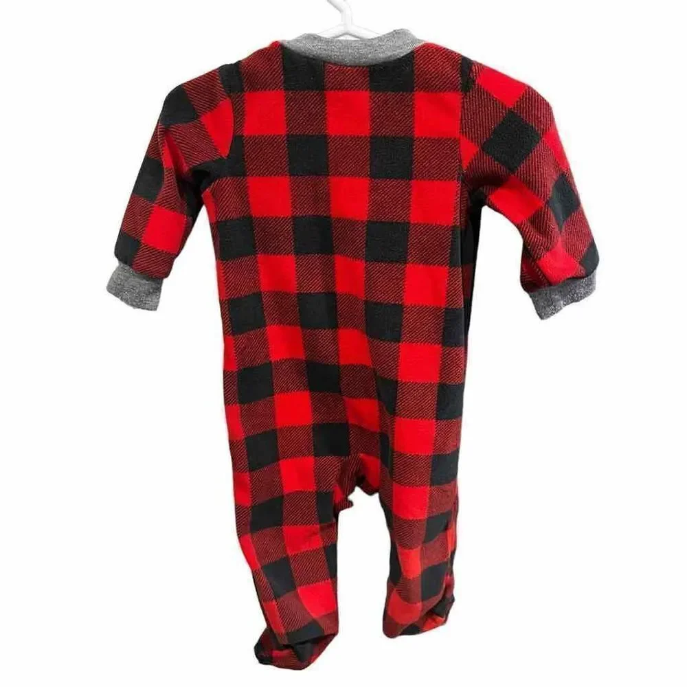 Carter’s Red Plaid Moose One Piece Pajamas 6 Months